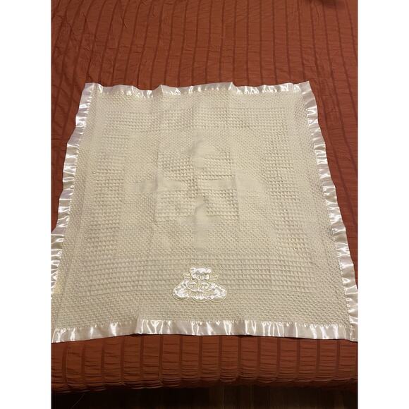 Kidgets Baby Blanket Heaven Sent Bear Baptism Yellow Waffle Thermal Satin Edge - Picture 6 of 9